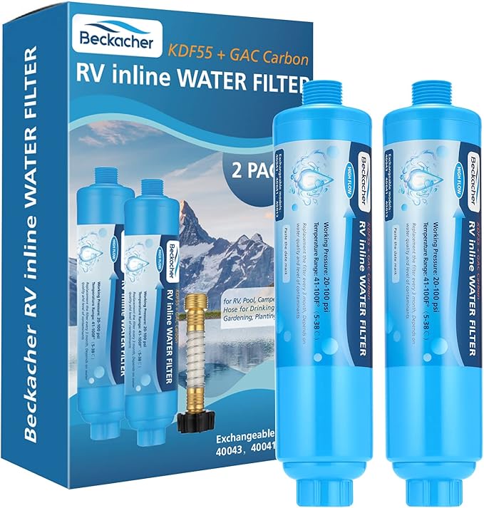 2-pack Tastepure RV Water Filter, Advanced RV Inline Water Filter with Flexible Hose Protector, KDF&GAC Reduces Bad Taste, Odors, Chlorine, and Sediment, Camping Essentials for Fresh Drinking Water