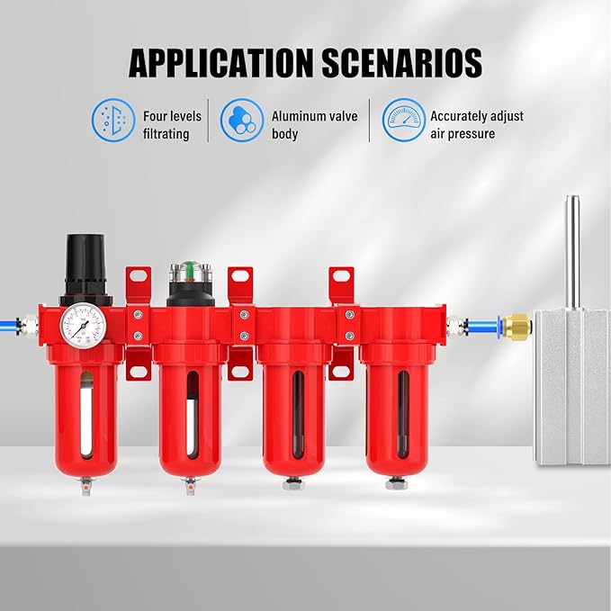 1/2" NPT Industrial Grade 4 Stage Aluminum Air Drying System, Coalescing Filter, Particulate Filter, Double Desiccant Dryer and Air Regulator,Manual Drain For Plasma Cutter and Paint Spray - AquaVibe