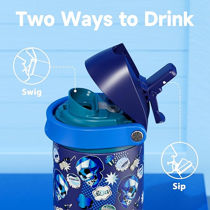 24 oz Insulated Water Bottle with Straw: Meoky Stainless Steel Water Bottle with 2-in-1 Lid - Leak Proof, Cold for 24 Hours, Protective Silicone Base, BPA-Free for Travel Gym, Spooky Fun