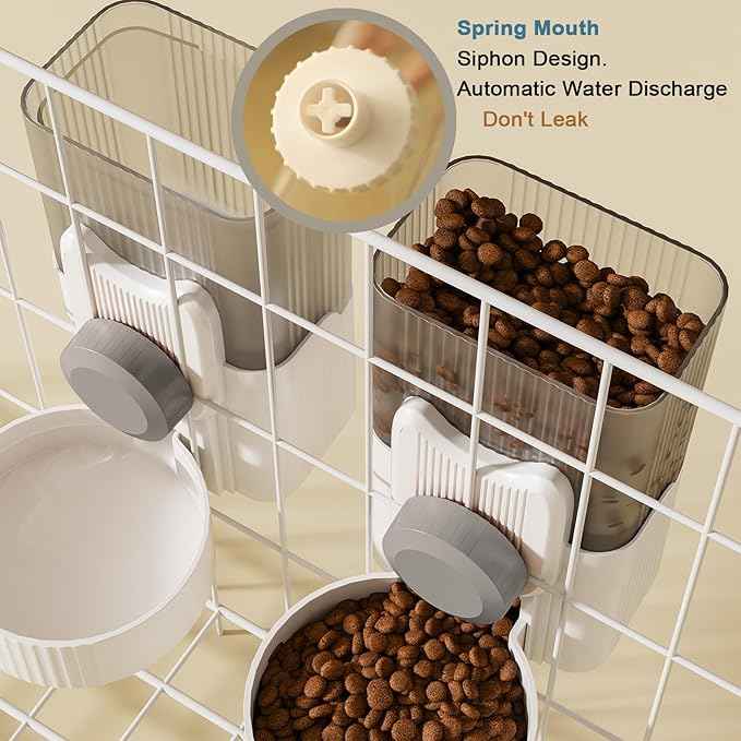 Rabbit Feeder for Cage,Hanging Automatic Cat Feeder and Water Dispenser,Ferret Cage Accessories,Food Water Bowl for Cats Rabbit Guinea Pig Cages(Cage Grid Spacing Over 1.2'')