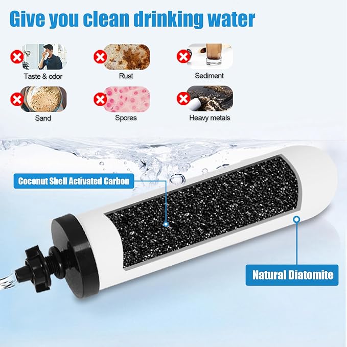 HUINING 2PCS 10" Ceramic Filter Candle Activated Carbon Replacement Filters Compatible with ProOne and Berkey Countertop Gravity Water Filter System, Household Water Bucket,Water Cooler Filtration (4)
