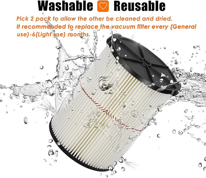 Universal Filters Replaces CMXZVBE38755/ CMXZVBE38754 Craftsman Filter, Replaces # 009-38754 Red Stripe Filter, Fits 5 6 8 9 12 14 16 20 gallon CRAFTSMAN Shop Vacuums with Foam Sleeve - AquaVibe