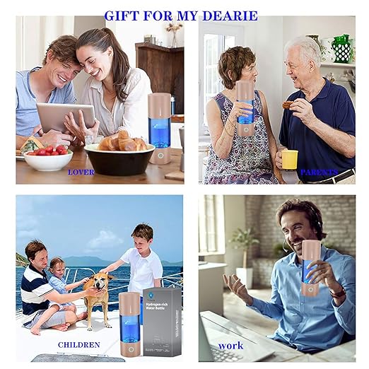 Tritan Hydrogen Water Bottle Generator - 5Min Quick Electrolysis Hydrogen Water Machine, madeking Portable Rechargeable Hydrogen Rich Water Cup Maker, Good for Travel, Sports, Gift, Type C (Gold)