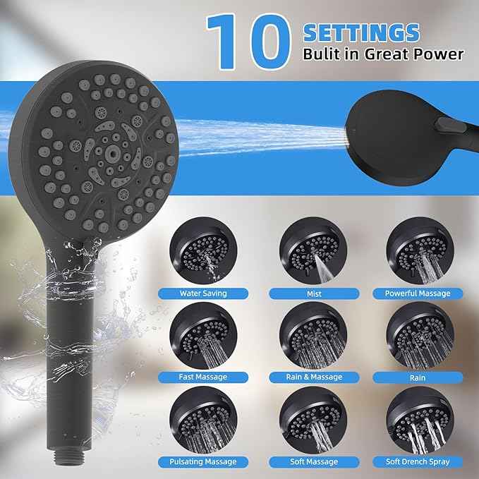All Metal Shower Head, 8" High Pressure Rainfall/Handheld Shower Combo with 11" Extension Arm, 10-Spray Handheld Showerhead, 71" Long Hose, 3-Way Diverter Valve, Oil Rubbed Bronze