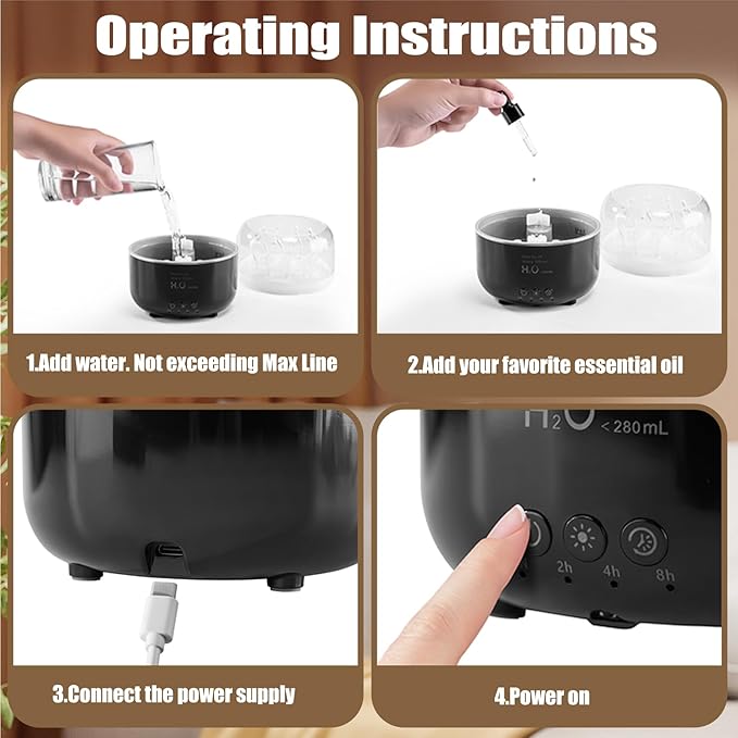 Jellyfish Humidifier Diffuser, 280ml Essential Oil Diffuser with Remote, 7 Color Lights, Quiet Ultrasonic Cool Mist Humidifier for Home, Office, Nursery, Auto-Off (Black)