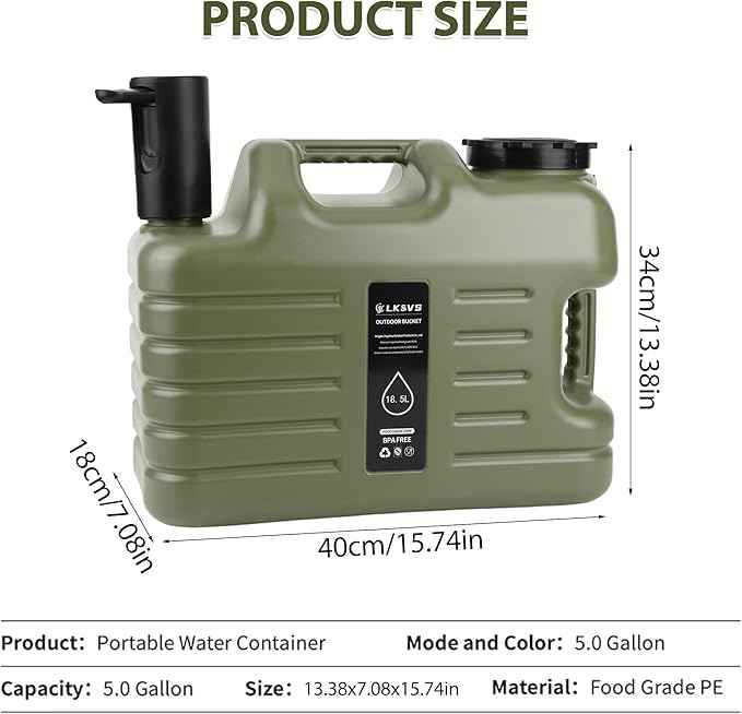 5 Gallon Water Jug with Foldable Auto Pump, BPA-Free Leak-Proof Camping Water Container Spigot, Type-C Rechargeable, Portable Water Dispenser Tank for Hiking, Outdoors & Emergency Water Storage