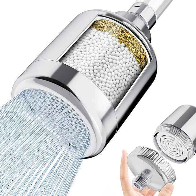 SR SUN RISE 2-IN-1 Filtered Shower Head & Shower Filter with 20-Stage Cartridge – High Pressure Shower Head & Hard Water Softener, Removes Chlorine for Healthier Skin and Hair（ 3 Inch, Chrome, NSF）
