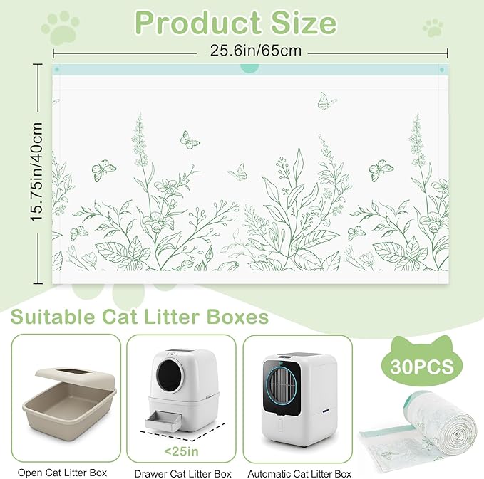 Glittme Cat Litter Box Liners, 120 Count Large Capacity Cat Litter Bags for Automatic Litter Robot 3/4, Thick Cats Kitty Litter Bags with Drawstring - AquaVibe