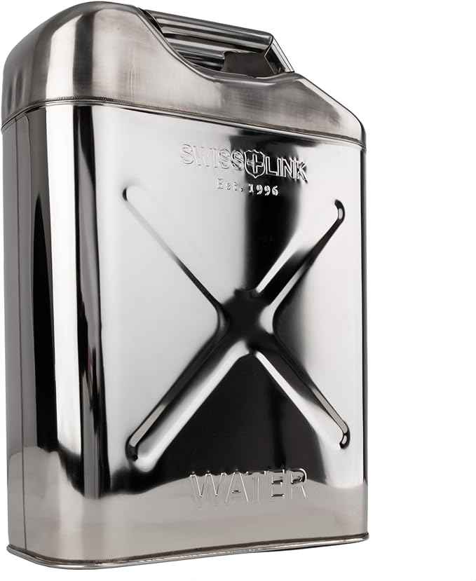 Swiss Link Stainless Steel Water Can 20L Portable Water Storage Container, 5 Gallon Jug for Camping, Emergency Storage, and Outdoor Activities