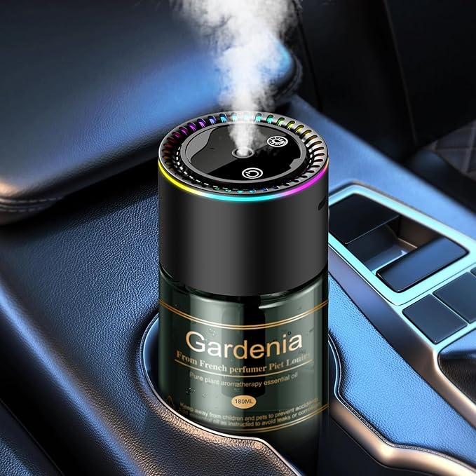 Smart Car Air Freshener Diffuser - 270-Day Long-Lasting Essential Oil (6.09oz/180ml), Auto On/Off Sensor, Ultrasonic Dual Modes, Multi-Mode Adjustable, Natural French Fragrance Oils,Gardenia Scent