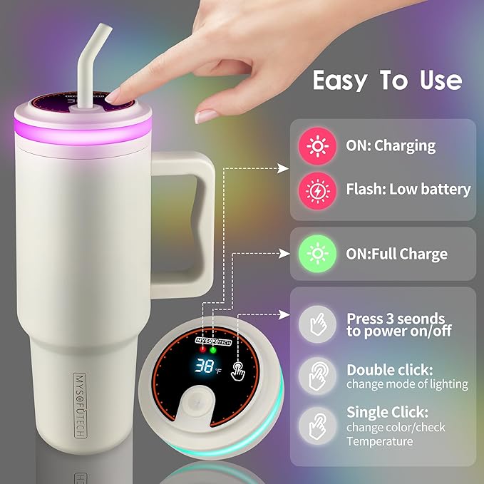 Water Reminder Water Bottle,USB-C Rechargeable,RGB LED Lights Around the Lid,40oz,Insulated Stainless Steel，Ideal Gift for Christmas, Thanksgiving Day (Almond Birch)