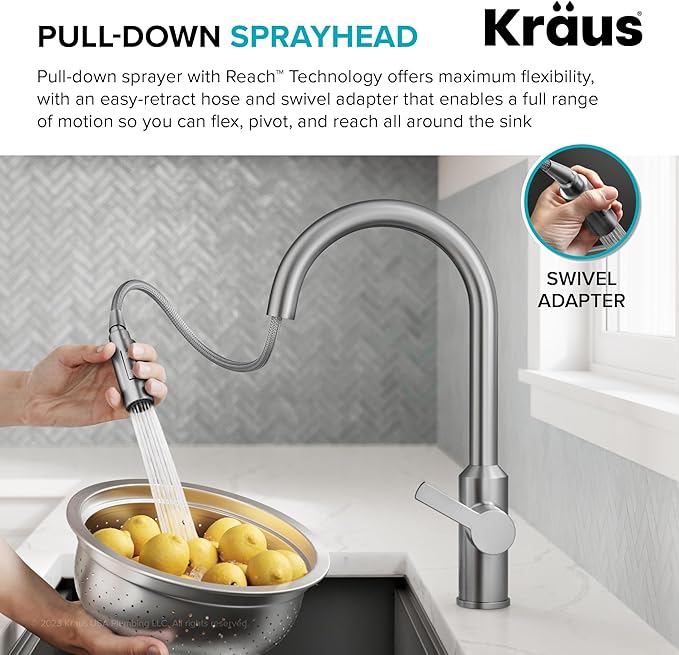 KRAUS Oletto Touchless Sensor Pull-Down Single Handle Kitchen Faucet in Spot-Free Stainless Steel, KSF-2830SFS
