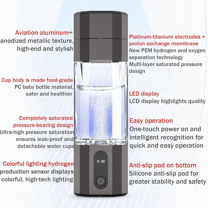 208ML Hydrogen Water Bottle Generator, Up to 5000-10000PPB+, Portable H2 Maker Water ionizer Machine, PEM Technology, for Husband, Wife, Lovers, Friends