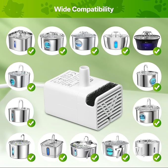 Cat Water Fountain Pump, Ultra Quiet JY-830 Replacement Pump for Stainless Steel Pet Fountain, Replacement USB Motor for Indoor Cat Water Drinking Dispenser, 4.92ft Cable, Long Lifespan