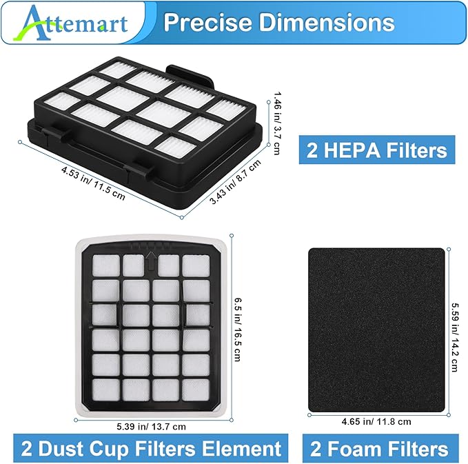 Replacment Filter Compatible with Eureka NEN186BL NEN180 Bagless Canister Vacuum Cleaner Replacement Parts, 2 Filters & 2 Dust Cup Filters Element, 4 Pack - AquaVibe