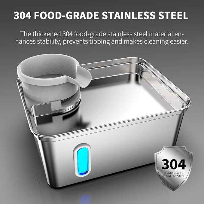 Dog Water Fountain, 8L/2.1Gallon/270oz Dog Fountain Water Bowl - Stainless Steel Ultra-Quiet Pet Water Dispenser with Water Level Window & Large Drinking Area