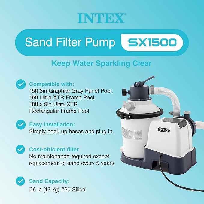 INTEX SX1500 Krystal Clear Sand Filter Pump: 1500 GPH Pump Flow Rate – Improved Circulation and Filtration – Easy Installation