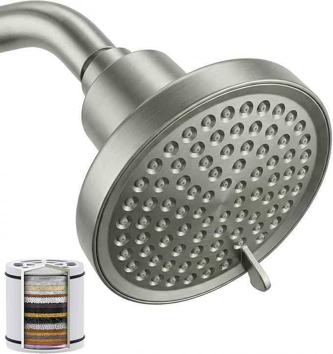 Fixed Shower Head ＆ Filter COMBO ! Anti - Chlorine Hard Water Filtered Shower Heads- 7 Sprays High Pressure Showerheads with 25 Stage Filtration (Brushed Nickel)
