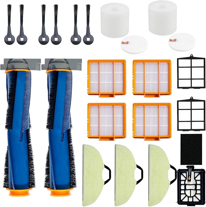Replacement Parts Accessories for Shark AV2610WA RV2610WA RV2410WD Matrix Plus 2- in-1,2 Main Brush,4 Filters,3 Mop Pads,6 Side Brushes,2 Pre Filter,&1 Pre-Motor 2 Foam Filter - AquaVibe