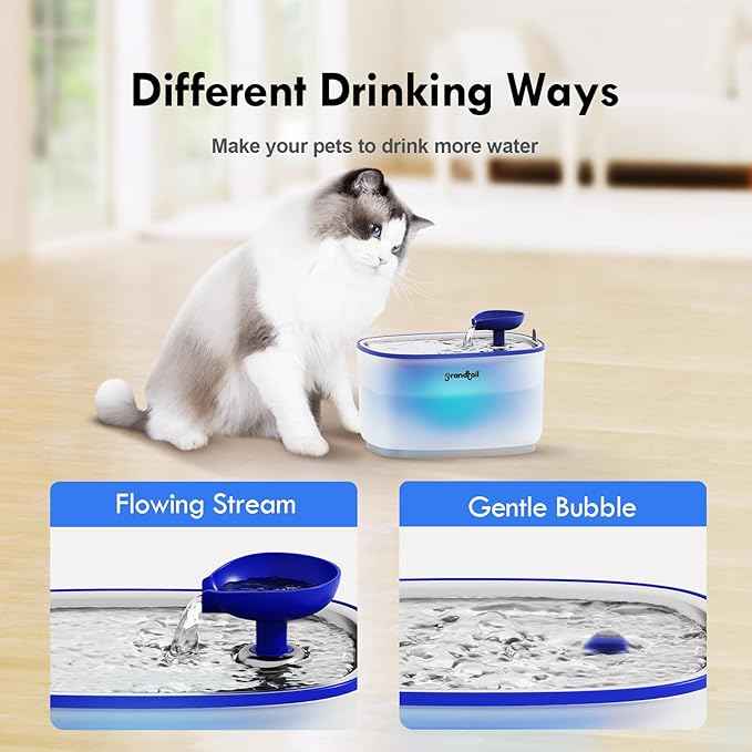 Cat Water Fountain Stainless Steel, Cat Fountain Dog Water Dispenser with Wireless Pump, 101oz/3L Cat Water Dispenser Build-in LED Light, BPA-Free Pet Water Fountain with Two Flow Modes