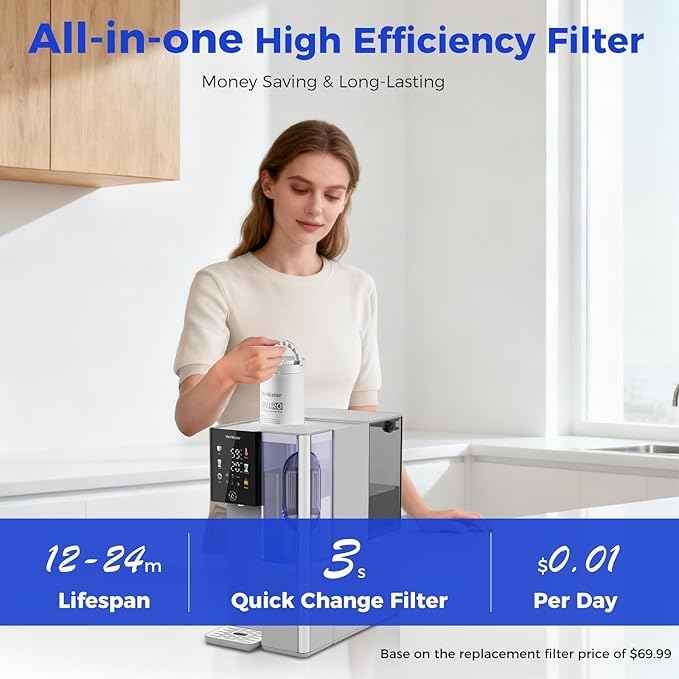 C5 Countertop Reverse Osmosis Water Filter, Hot and Cold RO System-3s Instant Hot, 6 Temp Settings 7-Stage RO Filtration Dispenser, NSF/ANSI372/42/58, Portable Pitcher, 3:1 Pure to Drain