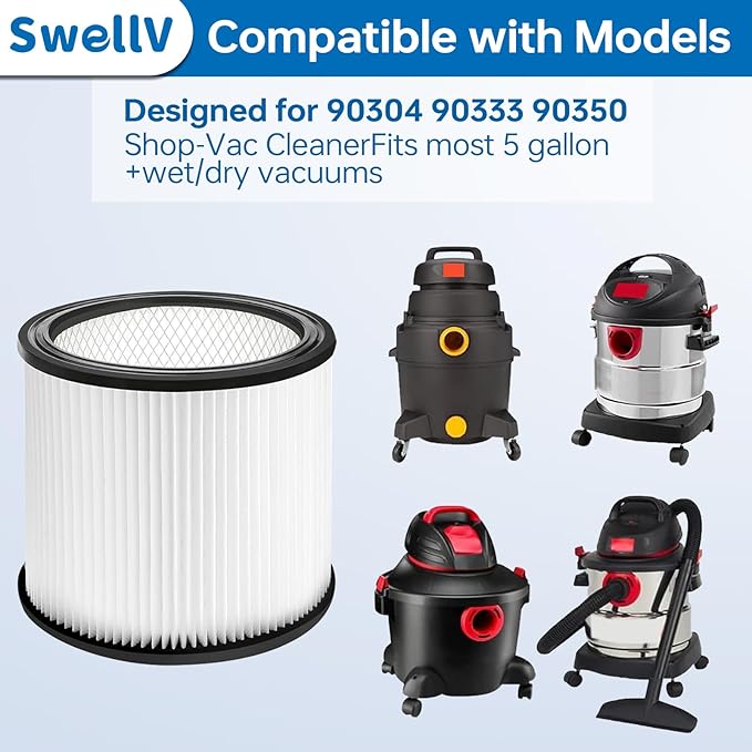 90304 Replacement Filter Compatible with Shop-Vac Shop Vac 90304, 90350, 90333,903-04-00, 9030400,fits most 5 Gallon and above Wet/Dry Vacuum Cleaners (2 Pack) - AquaVibe