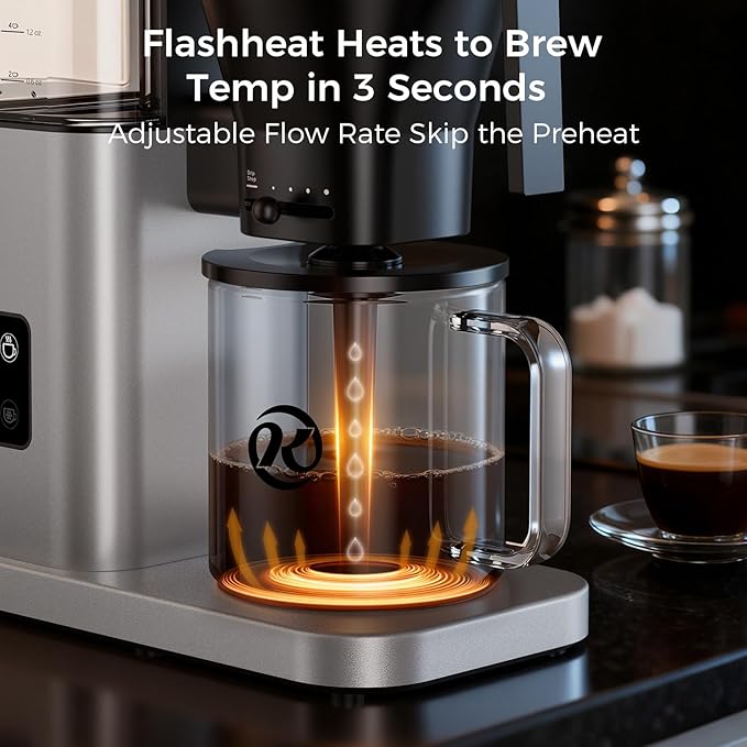 Kismile 8 Cup Drip Coffee Maker Machine, Pour Over Coffee Brew with 3s Instant Heat 197-205℉, Removable Water Tank, Adjustable Flow Control, Deep Cold Brew & Keep Warm 40 Min, Easy to Clean (silver)