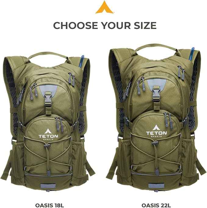 Teton Oasis/Trailrunner Hydration Backpack – Lightweight Water Pack with 2L/3L Bladder for Hiking, Running, Cycling, Biking – 2L/18L/22L Sizes – Sewn-in Rain Cover – Fits Men and Women