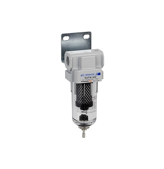 PneumaticPlus SAFM200-N02B Compressed Air Coalescing Filter, 0.1 Micron, 1/4" NPT - Poly Bowl, Manual Drain, Bracket - AquaVibe
