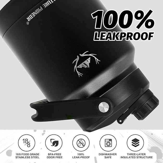 NATURE PIONEOR 84 oz Insulated Water Bottle - Double Vacuum Stainless Steel Water Jug with Holder/Carrier, Wide Mouth, Outdoor Sports, Hiking, Camping, Gym