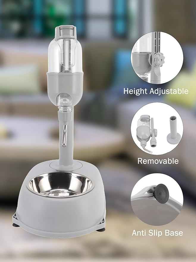Pet Water Dispenser, Pet Standing Water Dispenser Bowl, 2 in 1 500ml Multifunctional Detachable Height with Stand for Dogs Cats