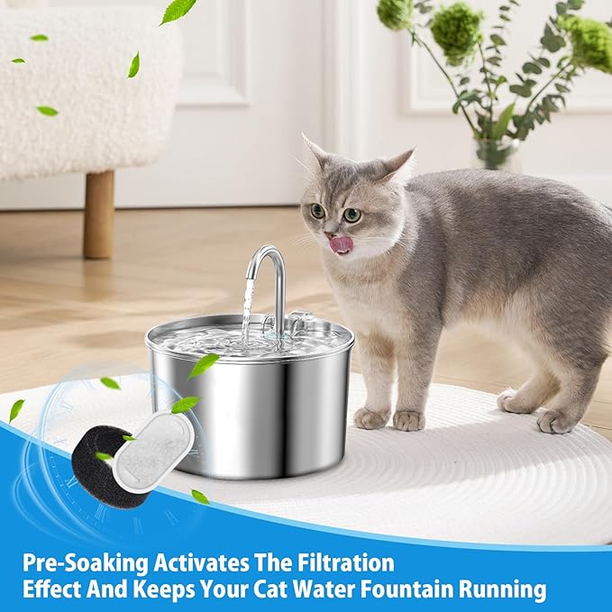 Cat Drinking Fountain Replacement Filter - Fits 67 oz/2 L and 108 oz/3.2 L Stainless Steel Drinkers - Activated Carbon and Ion Exchange Resin Filter - Pet Drinking Fountain Filters (12 Pack)