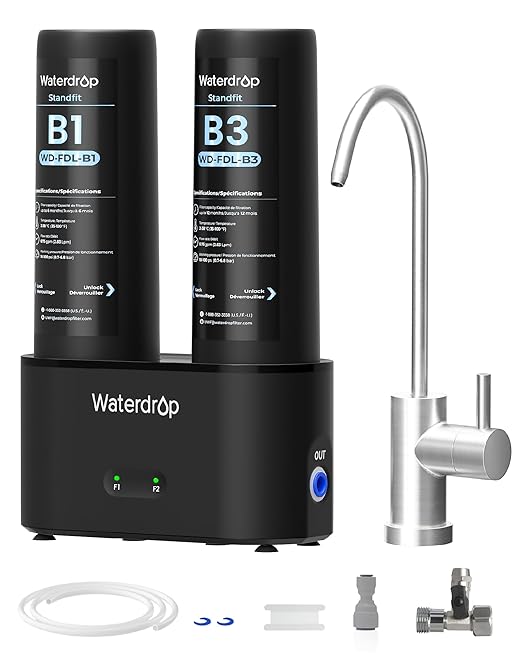 Waterdrop DLB Under Sink Water Filter, Reduces Chloramine, Chlorine, Bad Taste/Odor, Under Sink Water Filtration System with Separate Faucet,Water Filter for Sink Faucet,Life Indicator, Quick Change - AquaVibe
