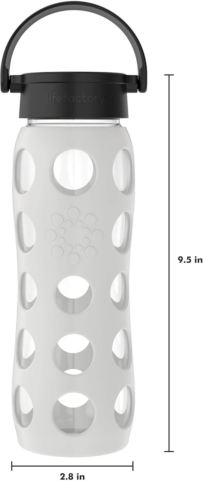 Lifefactory 22-Ounce Glass Water Bottle with Classic Cap and Protective Silicone Sleeve, Stone Gray