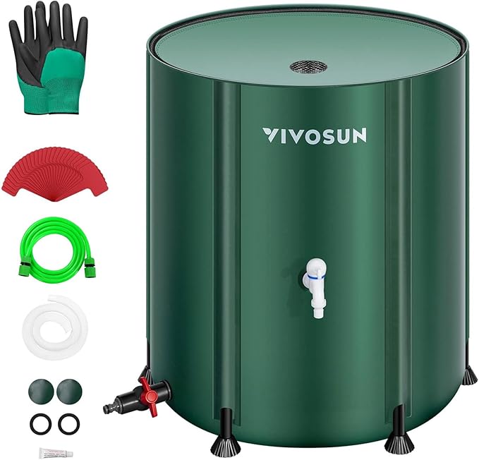 VIVOSUN Collapsible Rain Barrel, 132 Gallon Water Storage Tank with 1000D Oxford Cloth, Portable Rain Collection System Includes Two Spigots and Overflow Kit, Green