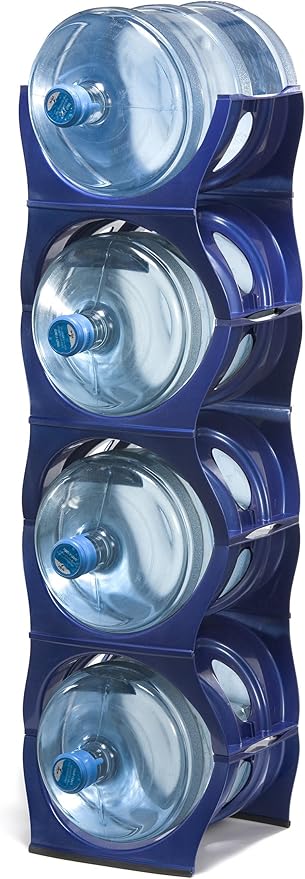 Bariboo Stackable Water Bottle Storage Rack Best Water Jugs 5 Gallon Organizer. Jug Holder for Kitchen, Cabinet and Office Organizing. Reinforced Polypropylene (Blue, 4 No Shelf)