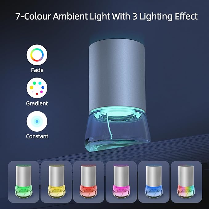 Waterless Essential Oil Diffuser 100ML Large Capacity Battery Operated Cordless Aromatherapy Diffuser with Timing & 3 Mist Levels car Diffuser 7 Colour Led Lights (Silver)