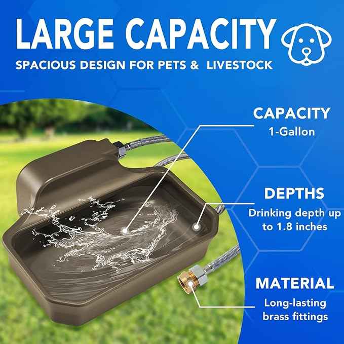 Automatic Dog Water Bowl Dispenser 1 Gallon - Outdoor Pet Water Bowl Feeder for Dogs, Livestock, Chicken - Auto Fill - Food Grade Material - Easy to Install - Brown