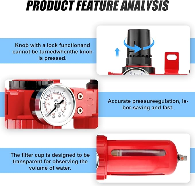 3 Stage Aluminium Air Drying System 1/4" NPT,Coalescing Filter, Particulate Filter, Desiccant Dryer and Air Regulator, Manual Drain, Mid Flow, For Plasma Cutter and Paint Spray - AquaVibe