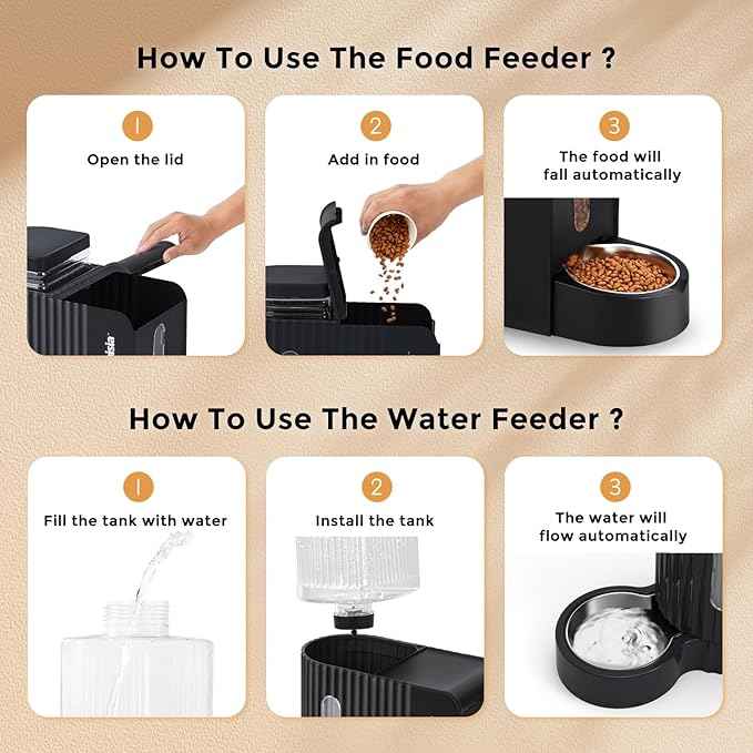Gravity Cat Food and Water Dispenser Set with 304 Stainless Steel Bowls, 2 in 1 Automatic Cat Feeder with 180 Degree Rotatable Water Bowl, Large Capacity for Puppy Kitten Rabbits, Grey