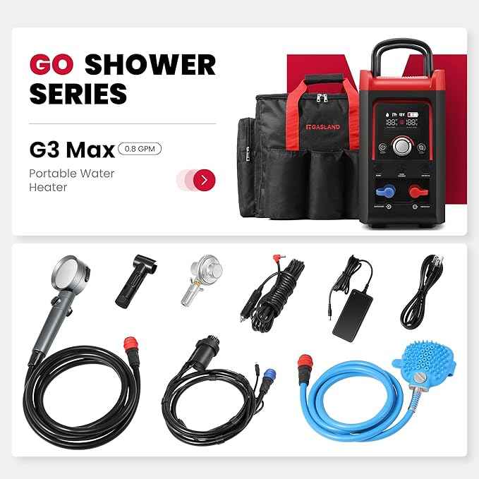GASLAND G3 Max Portable Propane Tankless Water Heater with Built-in Pump, CSA Certified Outdoor Camping Shower System, 1.5H Fast Charging, Instant Hot Water for Camping, RV, Cabin & Off-Grid