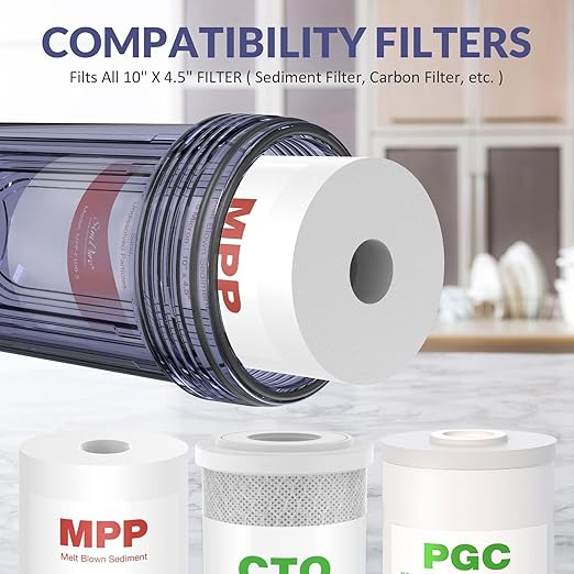 SimPure Whole House Water Big Filter Housing (DB10C), 10" x 4.5", Blue for Whole Home Water Filtration, Sediment Water Filter System for Well, 1" NPT Brass Port (Clear Housing) (Pack of 2)