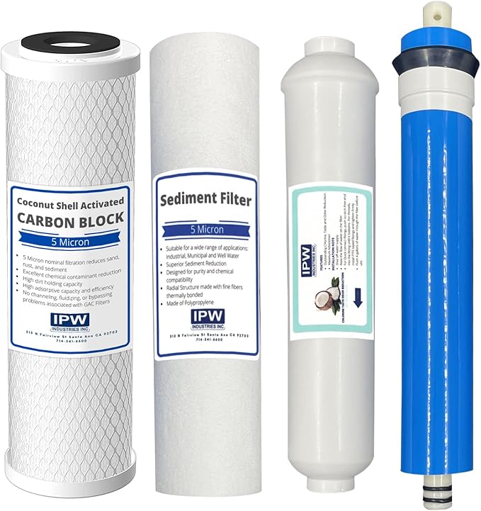 IPW Industries Inc PureT RO450-905EZ Compatible 4 Stage Reverse Osmosis Replacement Filter Bundle (50 GPD, Universal)