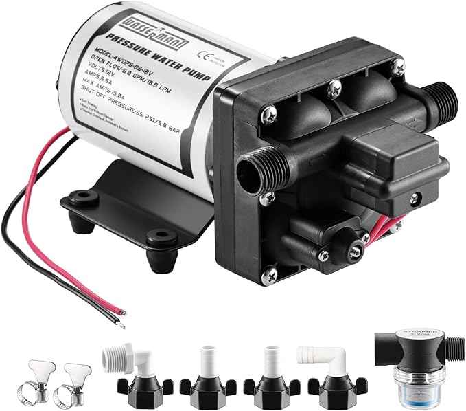 WASSERMANN RV Water Pump 12V DC, Self Priming Diaphragm 5.0 GPM 55 PSI, Water Pressure Pump with Pressure Switch, for RV Marine Yacht Lawn Garden