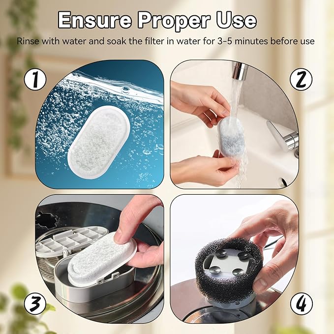 Cat Water Fountain Filter, 32-Pack Filters Replacement for 67oz/2L & 108oz/3.2L Stainless Steel Cat Water Fountain, 4-Layer Filtration Pet Filter (16 Filters & 16 Sponges)