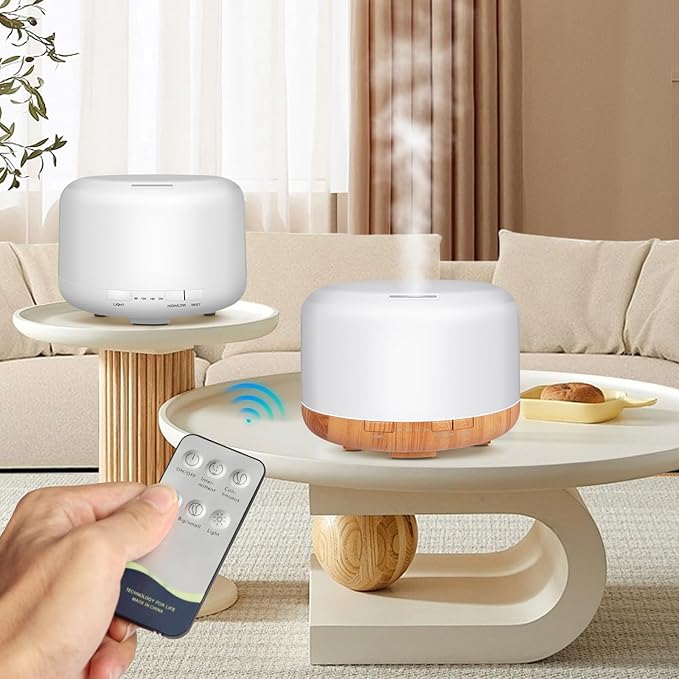 500ml Premium Essential Oil Diffuser with Remote Control. Ultrasonic Aromatherapy Humidifier Vaporizer. 7 Colors Lights. Comes with Timer & Auto-Off for Home & Office (Wood)