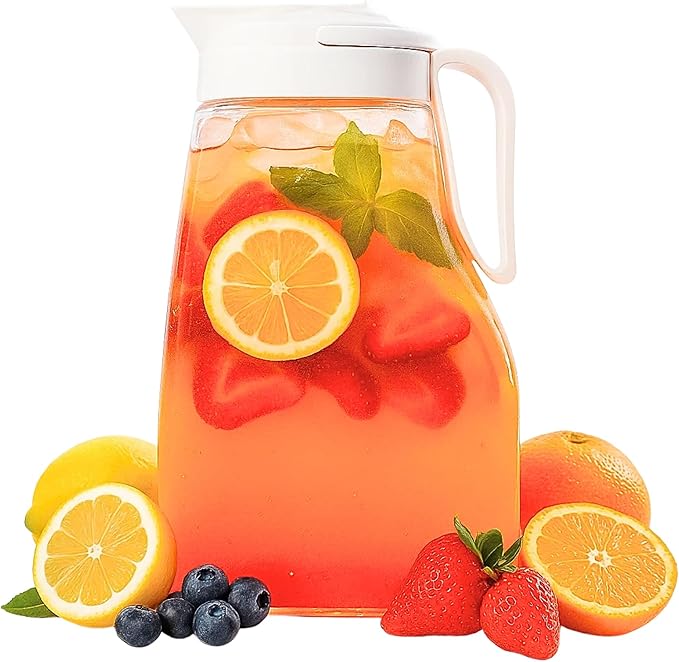 LargePour Airtight Pitcher with Lid, 3.1QT (99oz) – Leakproof Large Water Jug for Tea, Coffee, Juice & More, Top Handle, Locking Spout, Space-Saving, Easy Pour, Dishwasher Safe, Made in Japan