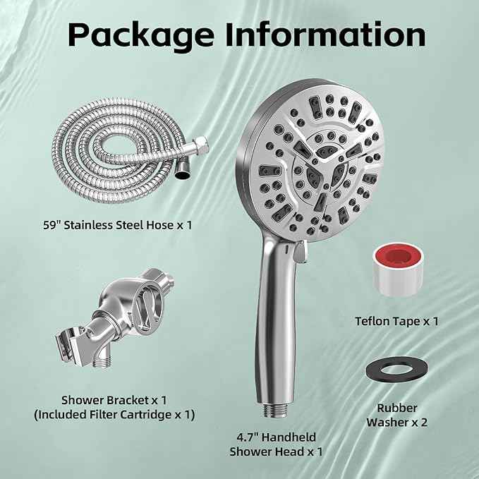 High Pressure Filtered Shower Head with Handheld, 9 Spray Modes 4.7" Shower Head, 59" long hose, 10 Layers Filter for Hard Water, Remove Chlorine, Adjustable Bracket, Chrome