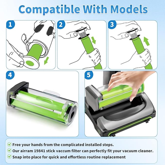6 Pack Air Ram Filter Replacement for Bissell AirRam Stick Cordless Vacuum Models 1984 2144 21448 19841 19844, AirRam for Gtech Mk2 K9 Filters Vacuum Cleaner, Part # 1611215 - AquaVibe