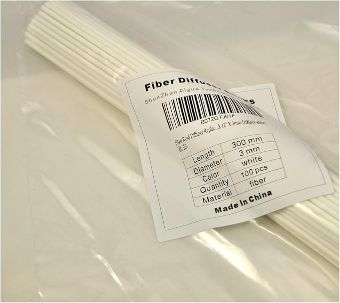 100 Pieces Fiber Reed Diffuser Replacement Refill Sticks (12" x 3mm, White) - AquaVibe
